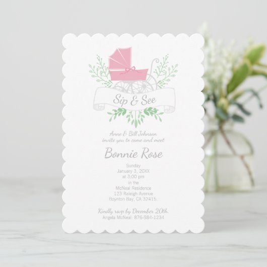 Vintages Wagenmädchen SIP & SEE Einladung (Stehend Vorderseite)