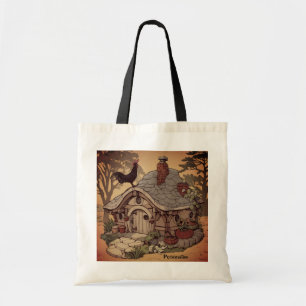 Vintages Wald Hütte House Sunrise Rooster Tragetasche