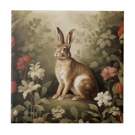 Vintages Waldhollbit im Blumenwald Fliese (Vorderseite)