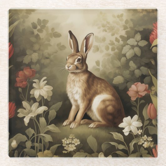 Vintages Waldhollbit im Blumenwald Glasuntersetzer (Vorderseite)