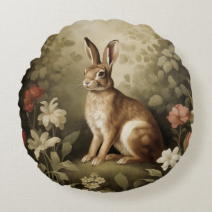Vintages Waldhollbit im Blumenwald Rundes Kissen