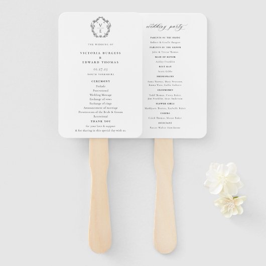 Vintages Wappen Black Monogram Wedding Program Fächer (Vorne und Hinten)