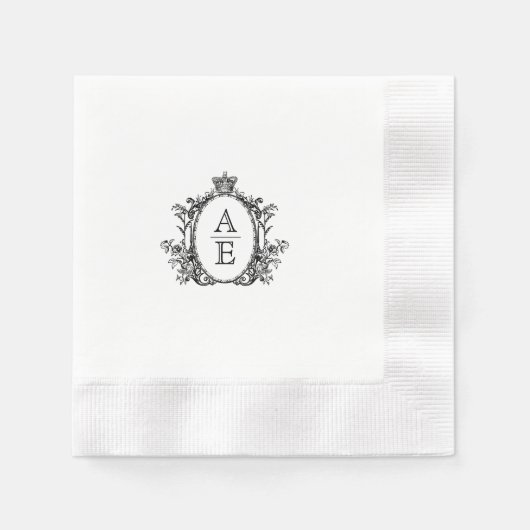 Vintages Wappen Monogram Black and White Wedding Serviette (Vorderseite)