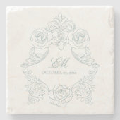 Vintages Wappen Monogram Dusty Blue Wedellogo Steinuntersetzer (Vorderseite)