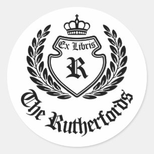 Vintages Wappen Monogram Kronenrad Ex Libris Runder Aufkleber
