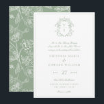 Vintages Wappen Monogram Wedding Sage Einladung<br><div class="desc">Sage Green Monogram Wappen,  Hochzeitseinladung. Vintag inspiriert Regency-Era Barocklinie Art Monogramm Wappen. Features,  eine elegante Weise Farbe Typografie Design Stil Mix aus Skript und fett-Typ. Chinoiserie Stil Gartenmuster Rückenlehne.</div>