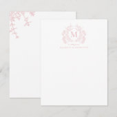 Vintages Wappen Monogramm, rosa, schwarz Mitteilungskarte (Vorne/Hinten)