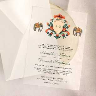 Vintages Wappen Royal Elephant Indian Hindu Weddin Pergament Einladungen