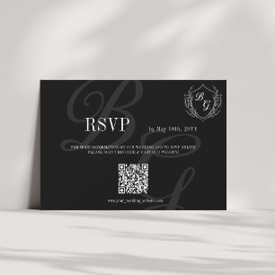 Vintages Wappen Schwarze Hochzeit Teilnahme QR-Cod RSVP Karte