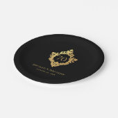 Vintages Wappen Schwarzes Gold Eleganter Mann 70. Pappteller (Schrägansicht)