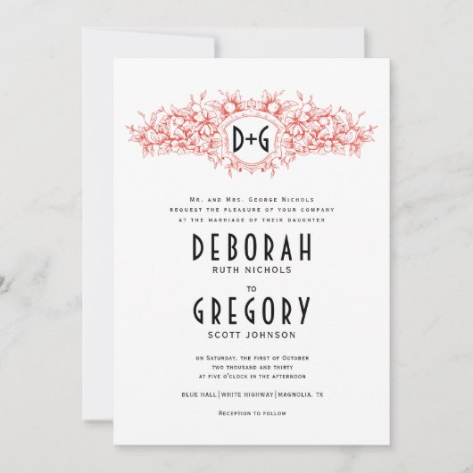 Vintages Wappen und Initialen Einladung (Vorderseite)