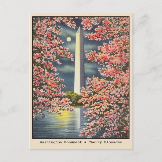 Vintages Washington Monument & Cherry Blossoms DC Postkarte (Vorderseite)