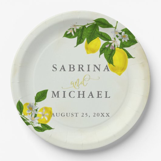 Vintages Wasserfarben Lemons Garten Party Pappteller (Vorderseite)