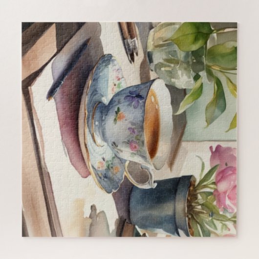 Vintages Wasserfarben-Teacup Puzzle (Horizontal)