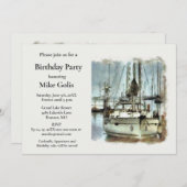 Vintages Wasserfarbenboot Mens Geburtstag Einladung (Vorne/Hinten)