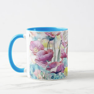 Vintages Wasserfarbenfeld Mohnblumen-Blume Tasse