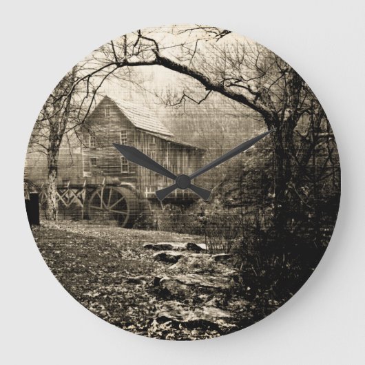 Vintages Wasserrad Große Wanduhr (Vorderseite)