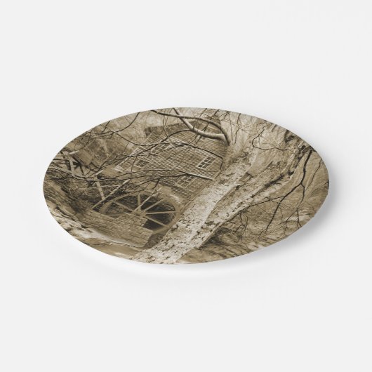 Vintages Wasserrad Pappteller (Schrägansicht)