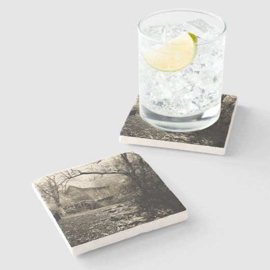 Vintages Wasserrad Steinuntersetzer (Seitenansicht)