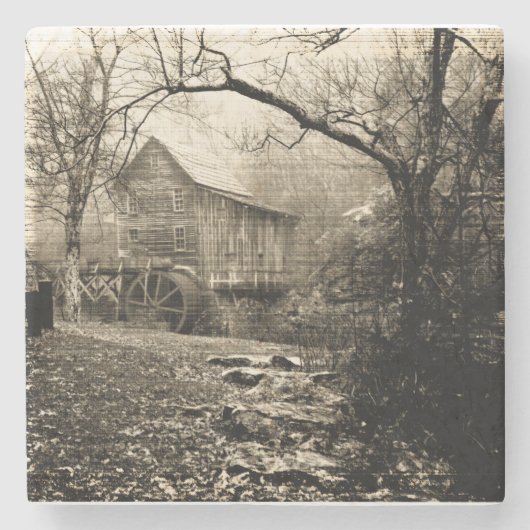 Vintages Wasserrad Steinuntersetzer (Vorderseite)