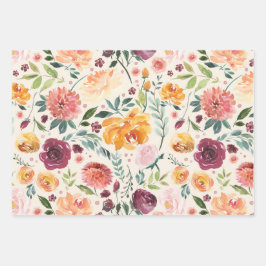 Vintages Watercolor Autumn Bloms Muster Geschenkpapier Set