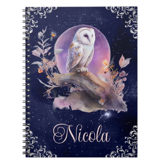 Vintages Watercolor Celestie Fantasy Owl Notizblock (Vorderseite)