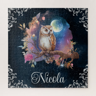 Vintages Watercolor Celestie Fantasy Owl Puzzle
