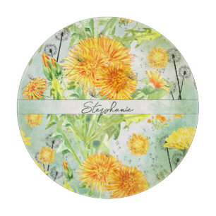 Vintages Watercolor Dandelsmuster Monogramm Schneidebrett