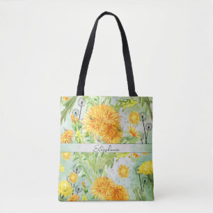 Vintages Watercolor Dandelsmuster Monogramm Tasche