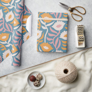 Vintages Wavy Retro Groovy Pastel Floral Muster Geschenkpapier