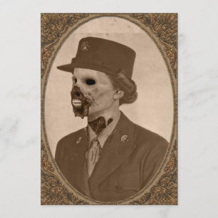 Vintages weibliches Zombie-Soldat-Halloween-Party Einladung