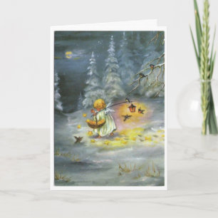 Vintages Weihnachten - Engel u. Korb der Sterne, Karte