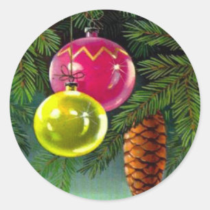 Vintages Weihnachten, Flitter und Kiefern-Kegel Runder Aufkleber