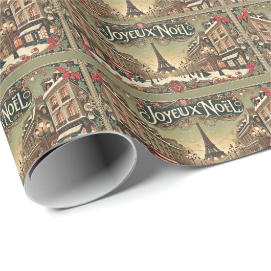 Vintages Weihnachten in Paris Geschenkpapier (Rolleneckpunkt)