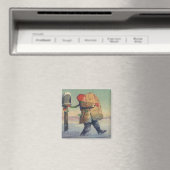 Vintages Weihnachten, Kind mit großem Paket Magnet (In Situ (Geschirrspüler))