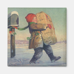 Vintages Weihnachten, Kind mit großem Paket Magnet