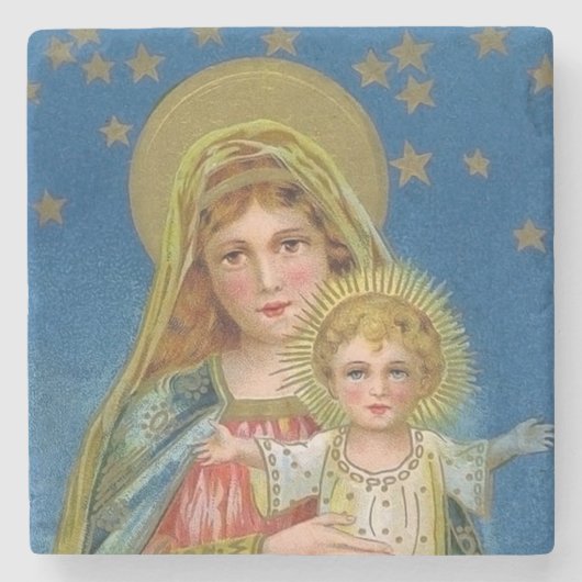 Vintages Weihnachten Mary-und Baby-Jesuss Steinuntersetzer (Vorderseite)