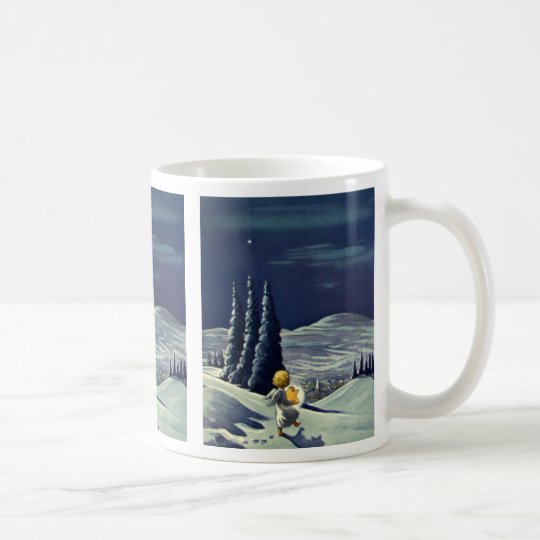 Vintages Weihnachten, Schnee-Engel, der mit einem Kaffeetasse