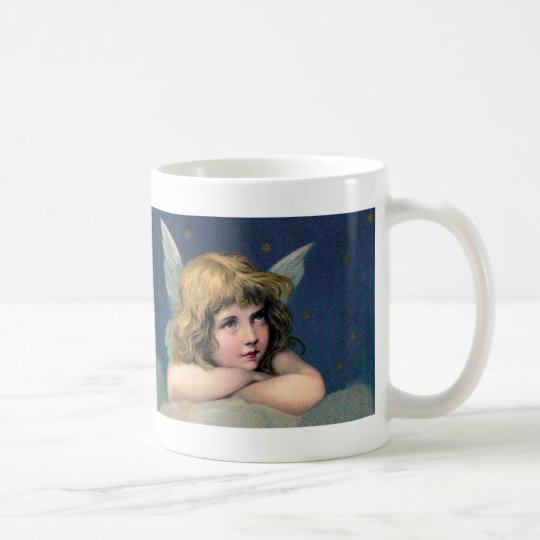 Vintages Weihnachten, schöner Engel mit Kaffeetasse