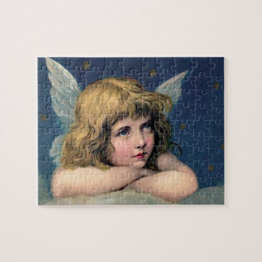 Vintages Weihnachten, schöner Engel mit Puzzle