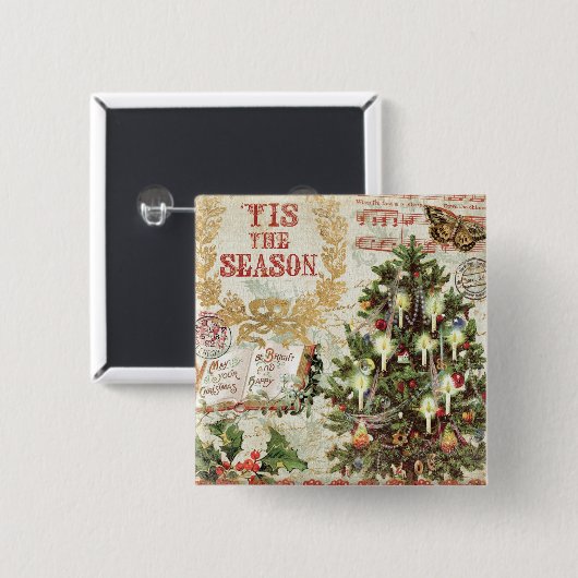 Vintages Weihnachten Tis die Jahreszeit Button (Vorne & Hinten)