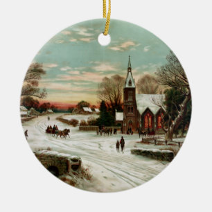 Vintages Weihnachtsabend 2 Feiertags-Verzierung Keramikornament