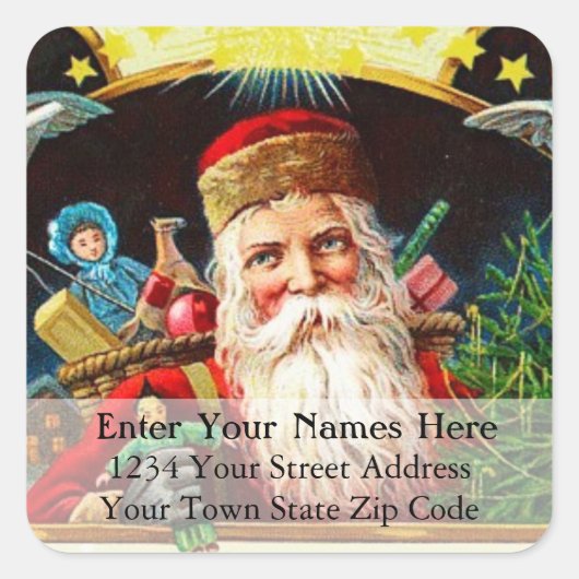 Vintages Weihnachtsadressen-Etikett Quadratischer Aufkleber (Vorderseite)