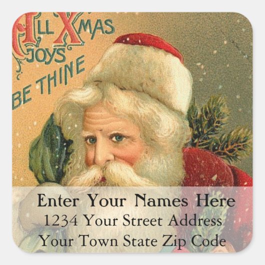 Vintages Weihnachtsadressen-Etikett Quadratischer Aufkleber (Vorderseite)