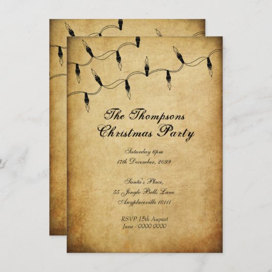 Vintages Weihnachtsbaum Fairy Lights Party Einladung (Vorne/Hinten)