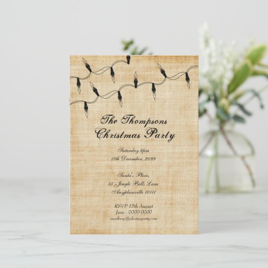 Vintages Weihnachtsbaum Fairy Lights Party Einladung (Stehend Vorderseite)