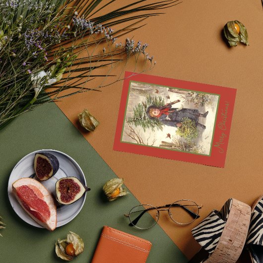 Vintages Weihnachtsbaum Kindermädchen Gruß Feiertagskarte