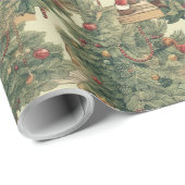 Vintages Weihnachtsbaummuster des Weihnachtsmanns Geschenkpapier (Rolleneckpunkt)