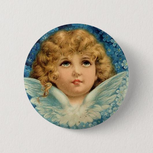 Vintages Weihnachtsblauer Engels-Engel-Kind Button (Vorderseite)