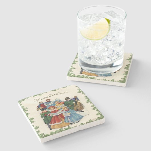 Vintages Weihnachtscarolers-Weihnachten Steinuntersetzer (Seitenansicht)